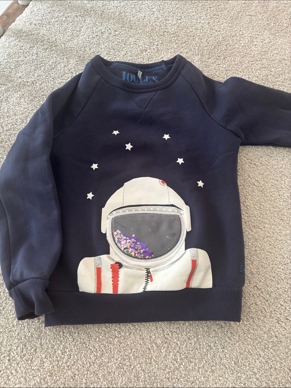 Joules Navy Kids Astronaut Sequin Helmet Sweatshirt
